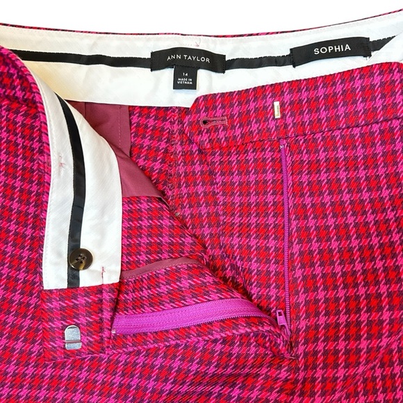 Ann Taylor Sophia Pants Size 14 Pink Red Purple Houndstooth Stetchy Classic - Picture 5 of 12